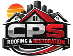 Logo for CPS Roofing & Restoration, showing a stylized house, city buildings, bold text, and evoking Colorado Springs home restoration.